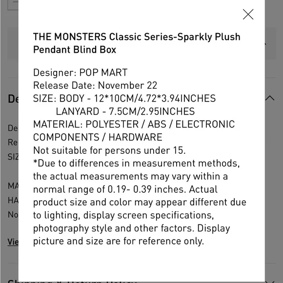 Whole set- THE MONSTERS Classic Series Sparkly Plush Pendant Blind Boxes POPMART